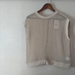 しまむら FLASH BLUE メッシュフレンチスリーブ size:M ベージュ