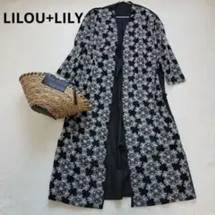 LILOU+LILY 刺繍 トッパー カーディガン ブラック×オフホワイト〔B〕
