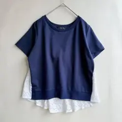 美品　アクアガレージ　レディース　Tシャツ　レース　ドッキング　ネイビー　M
