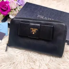 PRADA プラダ 長財布 ラウンドファスナー フィオッコ リボン ブラック 黒