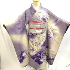 【振袖29】着物 振袖 正絹 袷 着物 御所車 牡丹 単品販売
