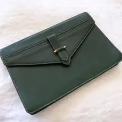 ヴィンテージ LANCEL ランセル 本革 レザー クラッチバッグ 深緑