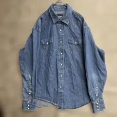USA古着 ラングラー デニム ウエスタンシャツ ダメージ品 M【5451】