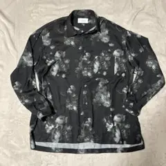 極美品 studious 花柄シャツ 総柄 長袖 オープンカラー ブラック