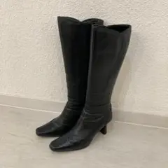 ★日本製★卑弥呼 ブラックロングブーツ レザーブーツ【22.5cm】