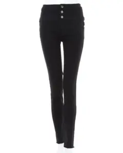 ブラック スキニーパンツ ハイウエスト フリンジ加工