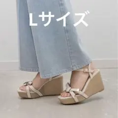 RANDA ステッチ×リボン ウェッジサンダル