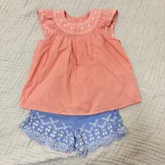 ボンポワン　刺繍ブラウス　combi 刺繍デニムショートパンツ　2点セット