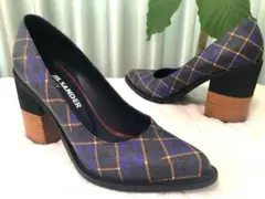 【値引不可】ジルサンダーネイビー ハイヒール チェックパンプス ネイビー