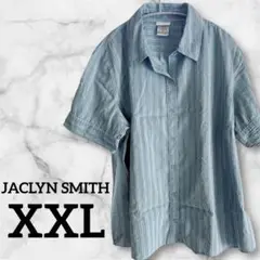 美品✨JACLYN SMITH【XXL】半袖シャツ 水色ストライプ