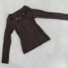 Gabardine K.T スパンコール付き 長袖 Tシャツ ブラウン