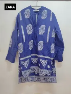 ZARA 刺繍入り長袖シャツ 青 [A]