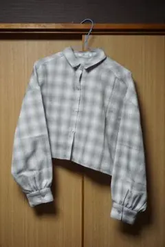 CHIP CLIP グレー チェック クロップドシャツ