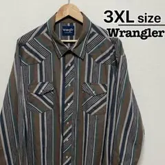 Wrangler　ウエスタンシャツ　3XL　長袖　ストライプ　ブラウン　古着