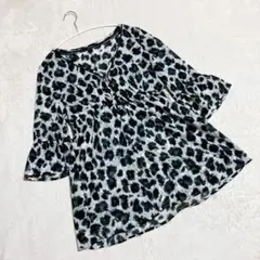 RULE ＊ チュニック 総柄 ヒョウ柄 レオパード 薄手 七分袖 (S)