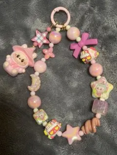 星に願いを！恋の願い可愛いピンクラブブの魔法ストラップキーホルダー