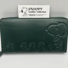 【未使用】スヌーピー 本革 長財布 スマホケース ラウンドファスナー グリーン