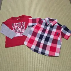 【限定価格】赤 チェック柄 半袖シャツ 80 2点セット