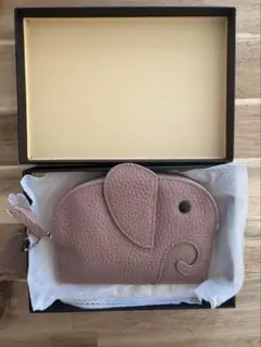本革 ゾウデザイン コインケース ベージュピンク　キーリング付き　象