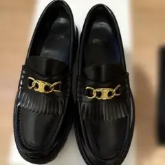 CELINE ブラック フリンジ ローファー