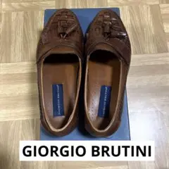 美品【GIORGIO BRUTINI】フリンジタッセル ローファー 10D 茶 古着 GIORGIO BRUTINI キルト タッセルローファー 9D メンズ27.0