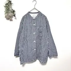 【無印】ガーゼ素材 ギンガムチェック長袖シャツ ゆったり大きめサイズ(L〜LL)