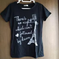 レディース　エッフェル塔デザイン　黒半袖　Tシャツ　 M　丈長