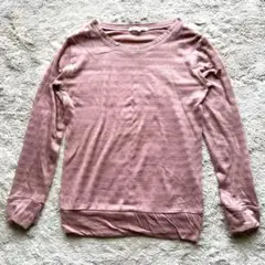 薄いピンクのロングTシャツ　ボーダー柄　柔らかい素材でいい着心地
