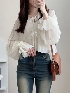 GRL 前後2Wayプリーツ シフォン リボンボレロfo1910