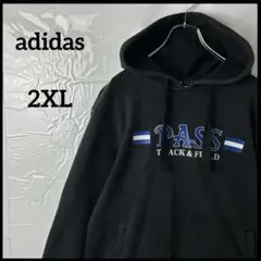 パーカー　adidasアディダス　プルオーバー　ブラック黒　刺繍企業ロゴ　2XL