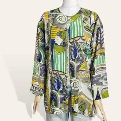 ♥️ミカレディ 昭和レトロ 手書き風 アートプリント レイヤードシャツ M