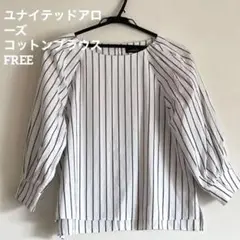 【美品】グリーンレーベルリラクシング　ストライプ　コットンブラウス