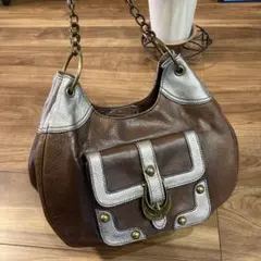 【美品】ANNA SUI アナスイ レザー ショルダーバッグ バイカラー 本革
