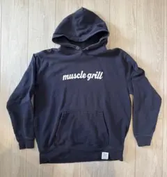 マッスルグリル 英字ロゴ フード付きパーカー Lサイズ ネイビー