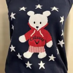 キャロウェイ　クマ柄　刺繍ロゴ　ネイビー ニットベスト　M