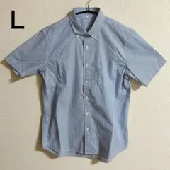 メンズ ストライプ 半袖シャツ 【Ｌ】ブルー系
