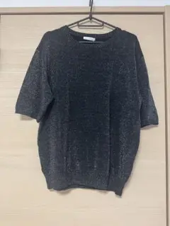 新品 mir. + makoラメ入り黒半袖ニット LL