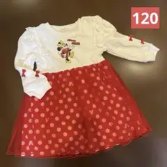 ミッキー　ミニー キャラクターワンピース　１２０　女の子　ディズニー　白　ドット