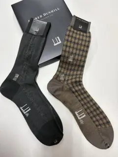 dunhill ソックス 2足セット 黒 茶色 チェック柄