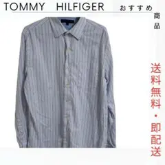 TOMMY HILFIGER 青と白のストライプ 長袖シャツMサイズ相当