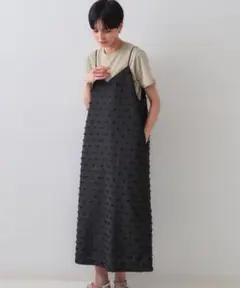 オペークドットクリップ　リボンジャガードキャミワンピース黒