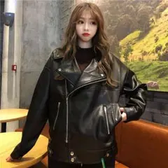 レディース ライダースジャケット レザー オーバーサイズ 韓国ファッションIP