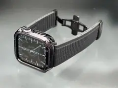 アップルウォッチ　グロスラバーケース　ブラックラバーベルトセット