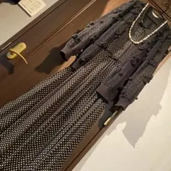 カネコイサオ ポリエステルドットワンピース 黒×白 シフォン