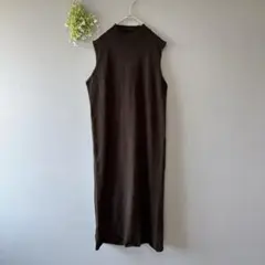 HKワークス［L］上品クール◎モックネックノースリーブロングニットワンピース