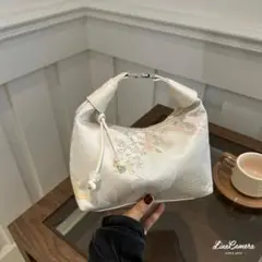 ハンド ショルダー バッグ ホワイト 刺繍 上品 和柄 フォーマル オケージョン