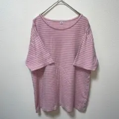 ユニクロ　ピンク ストライプ オーバーサイズ Tシャツ　トップス　半袖　M