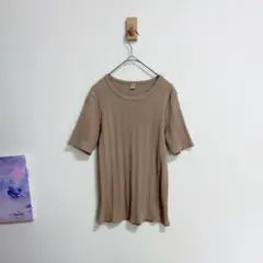 ユニクロ　ランダム　リブ　クルーネック　Tシャツ M 　ベージュ　半袖