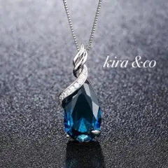 新作 ネックレス ブルートパーズ 水晶 CZダイヤモンド プラチナ仕上げ 箱付き