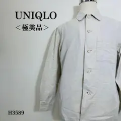 【極美品】ユニクロ コットンリネンシャツジャケット 長袖 清涼感 Ｌ ナチュラル